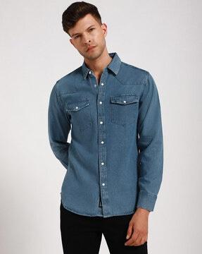 men regular fit washed shirt