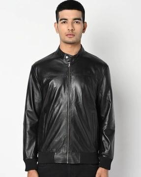 men regular fit zip-front biker jacket