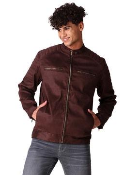 men regular fit zip-front bikers jacket