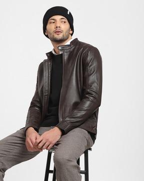 men regular fit zip-front bomber jacket