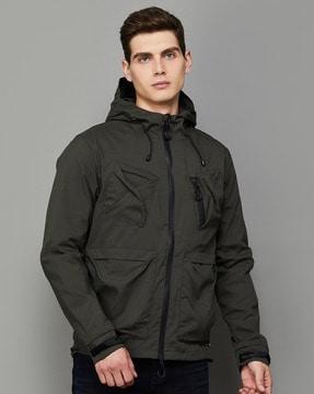 men regular fit zip-front hooded jacket