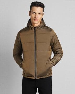 men regular fit zip-front hooded jacket