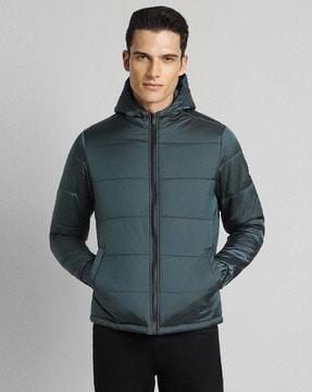 men regular fit zip-front hooded jacket