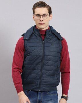 men regular fit zip-front hooded puffer jacket