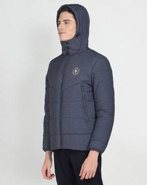 men regular fit zip-front hooded puffer jacket