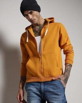 men regular fit zip-front hooded sweatshirt