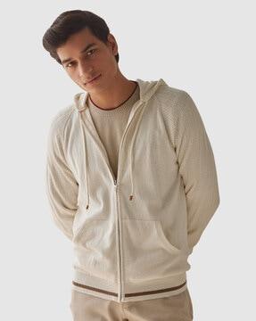 men regular fit zip-front hoodie with drawstring