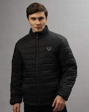 men regular fit zip-front quilted jacket