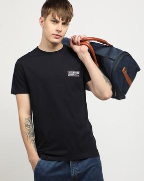 men regular ft crew-neck t-shirt with logo applique