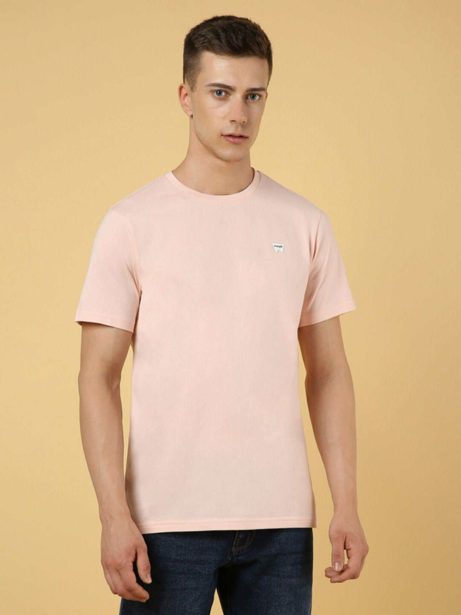 men regular solid pink crew neck t-shirt