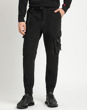 men relaxed fit flat-front cargo pants with cuffed hem