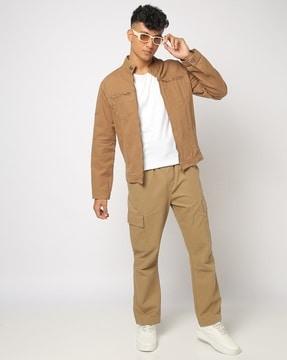 men relaxed fit flat-front cargo pants