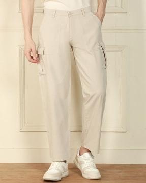 men relaxed fit flat-front cargo pants