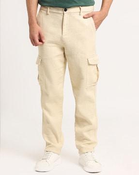 men relaxed fit flat-front cargo pants