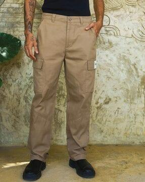 men relaxed fit flat-front cargo trousers