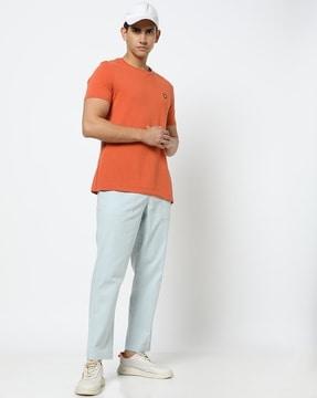 men relaxed fit flat-front pants