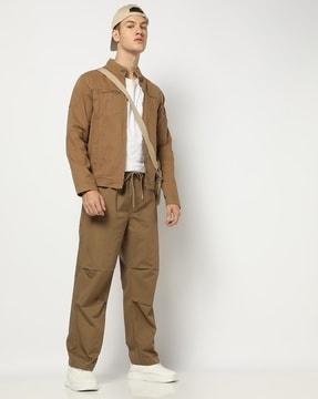 men relaxed fit flat-front pants