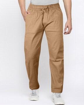 men relaxed fit flat-front pants