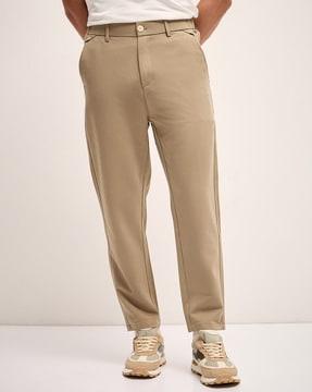 men relaxed fit flat-front pants