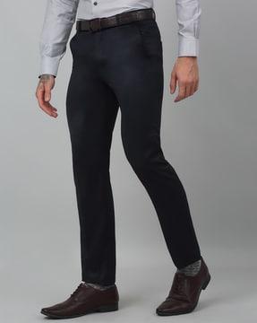 men relaxed fit flat-front trousers with insert pockets