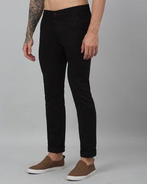 men relaxed fit flat-front trousers with insert pockets