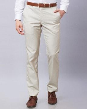 men relaxed fit flat front trousers with insert pockets