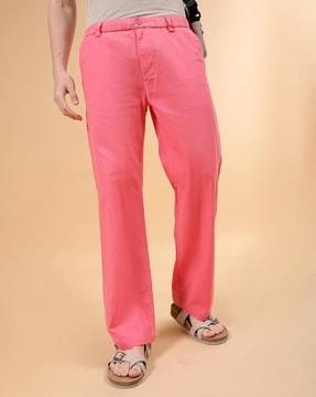 men relaxed fit flat-front trousers