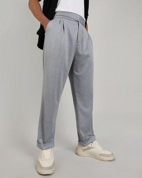 men relaxed fit flat-front trousers