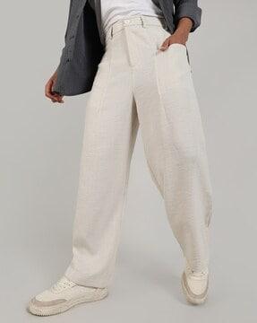 men relaxed fit flat-front trousers