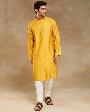 men relaxed fit geometric print long kurta