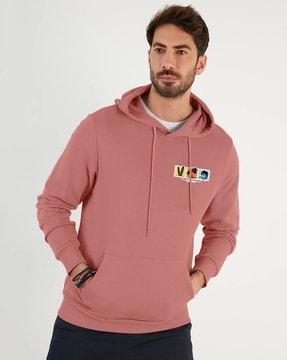 men relaxed fit hoodie with kangaroo pocket