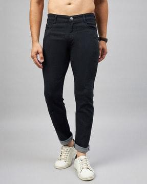 men relaxed fit jeans with insert pockets