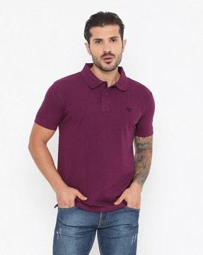 men relaxed fit logo embroidered polo t-shirt with short sleeves