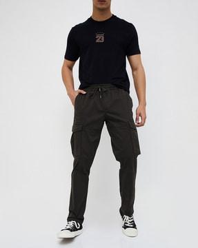 men relaxed fit pants with drawstring waist