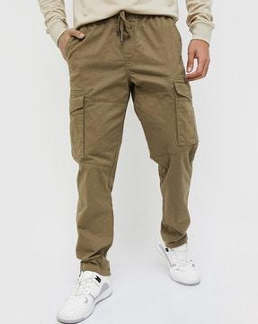 men relaxed fit pants with drawstring waist