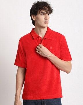 men relaxed fit polo t-shirt with logo applique