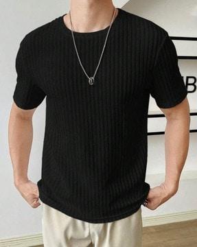 men relaxed fit ribbed round-neck t-shirt