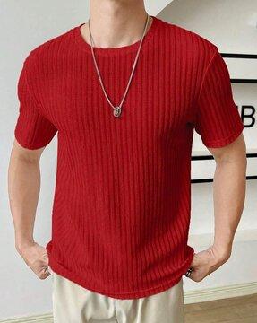 men relaxed fit ribbed round-neck t-shirt