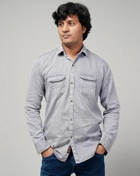 men relaxed fit shirt with curved hem