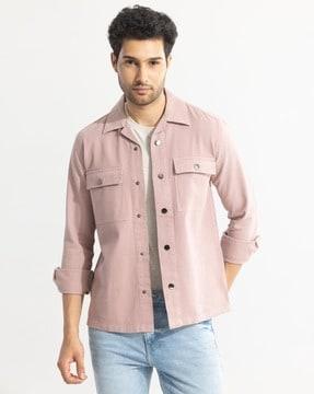 men relaxed fit shirt with flap pockets