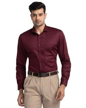 men relaxed fit shirt with spread collar