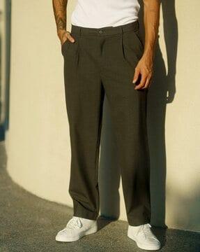men relaxed fit single-pleated pants