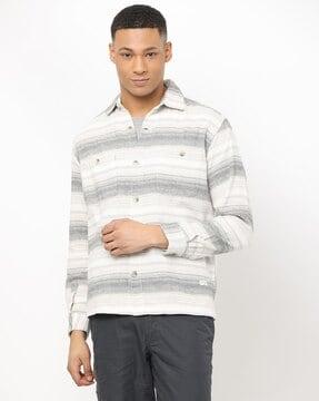 men relaxed fit striped shacket