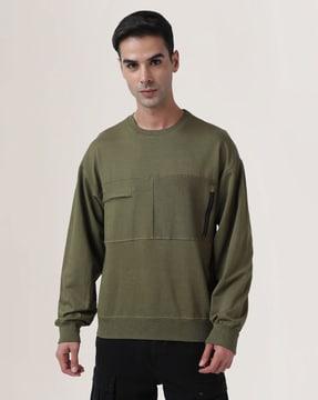 men relaxed fit sweatshirt with ribbed hems