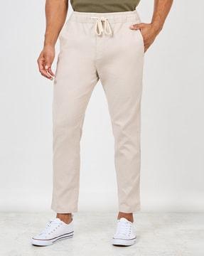 men relaxed fit trousers with elasticated drawstring waist