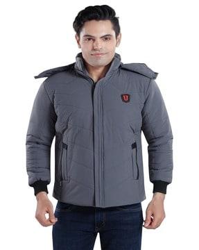 men relaxed fit zip-front puffer jacket