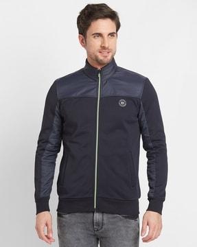 men relaxed fit zip-front track jacket