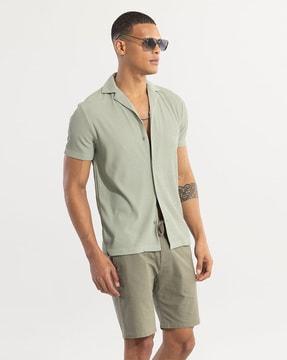 men ribbed boxy fit shirt with short sleeves