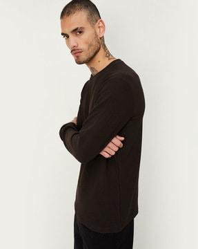 men ribbed regular fit crew-neck t-shirt