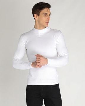 men ribbed regular fit high-neck t-shirt